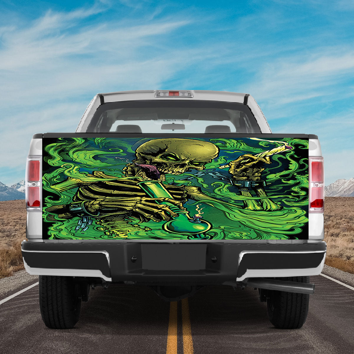 Petthouse | Addictive Skeleton Tailgate Wrap Green Smoke Tailgate Wrap Cartoon Skeleton Cover Car Decoration