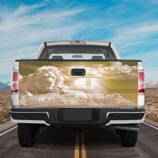 Petthouse | Lion Of Judah Lamb Of God Tailgate Wrap Decal Jesus God Christian Cross Sticker Truck Decor