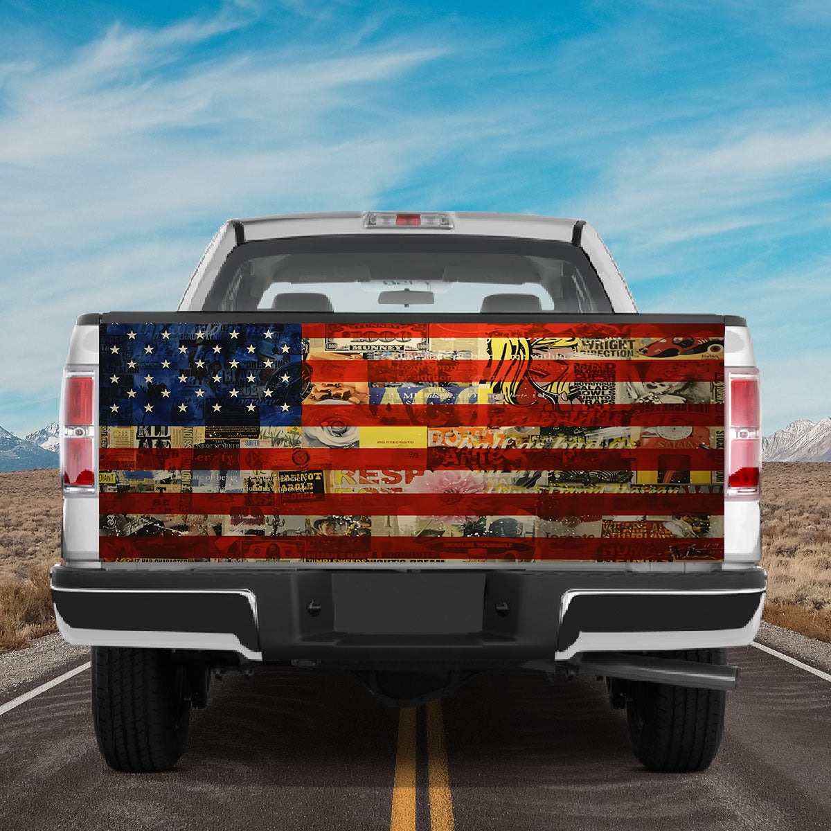 Petthouse | American Flag Graffiti Art Tailgate Wrap American Advertising Pictures Tailgate Cover Car Decor