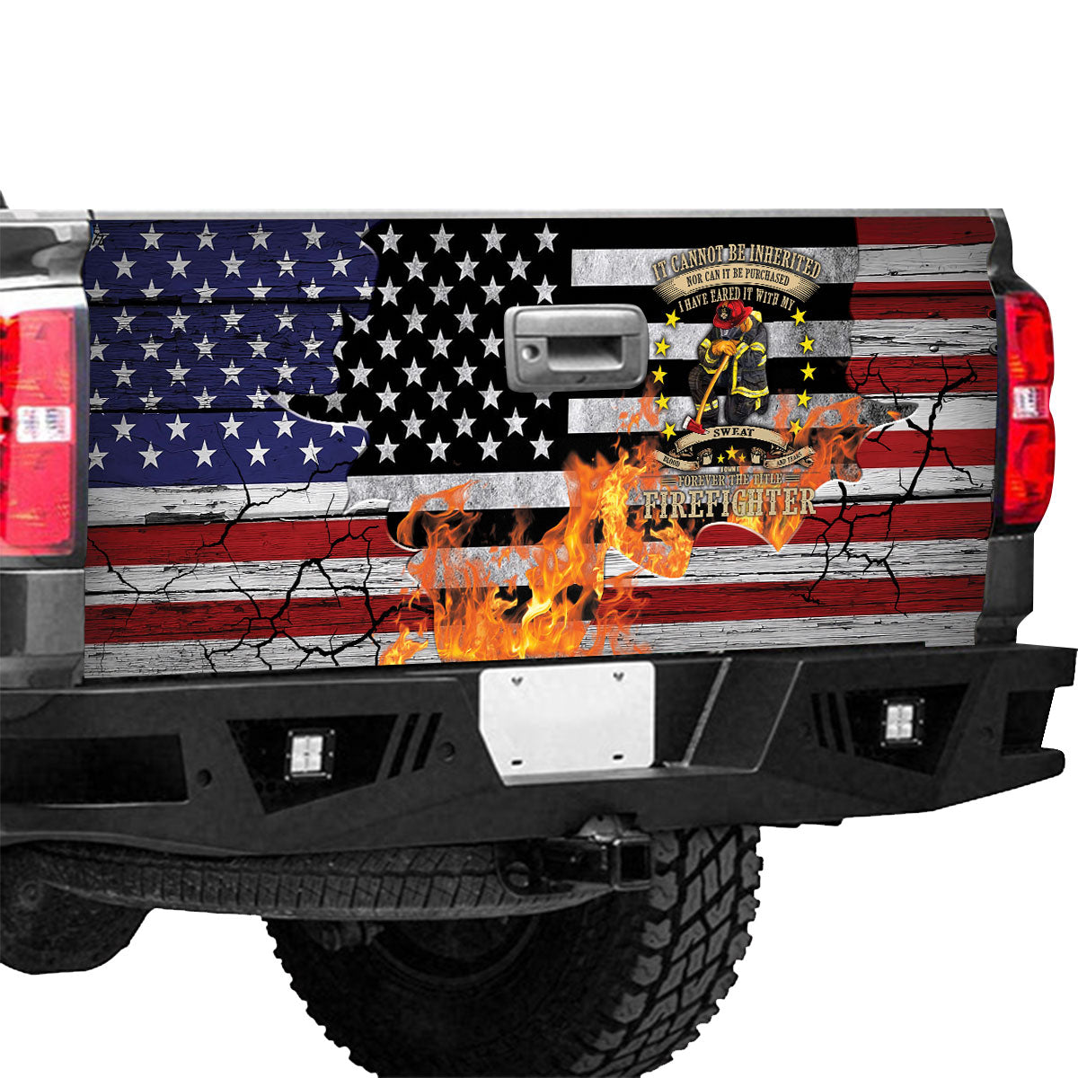 Petthouse | Fighter Tailgate Wrap, Firefighter Usa Flag Tailgate Wrap, Forever The Title Firefighter