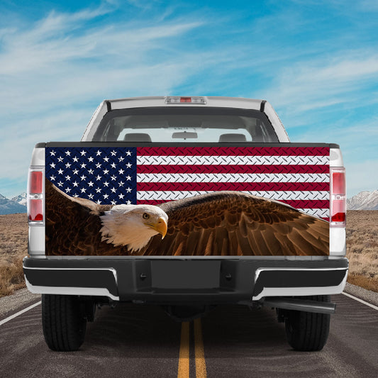 Petthouse | Eagle American Flag Steel Truck Tailgate Decal Flying Eagle Truck Decal American Patriot Gift