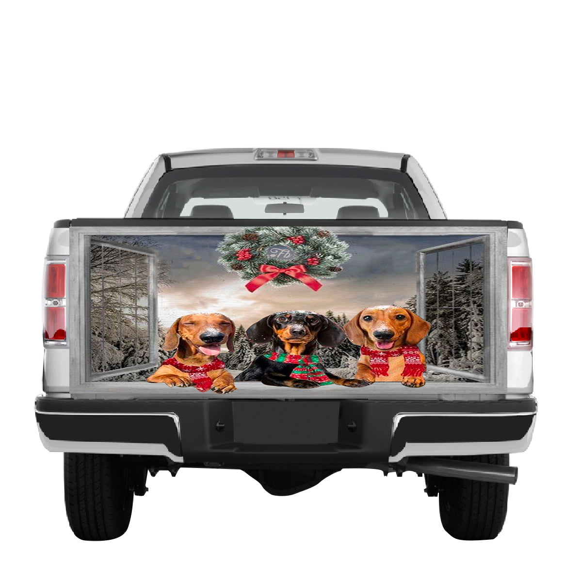 Petthouse | Three Dachshund Dog Holiday Tailgate Wrap, Dachshund Dog Mom Truck Decor Gift Idea, Dog Fans