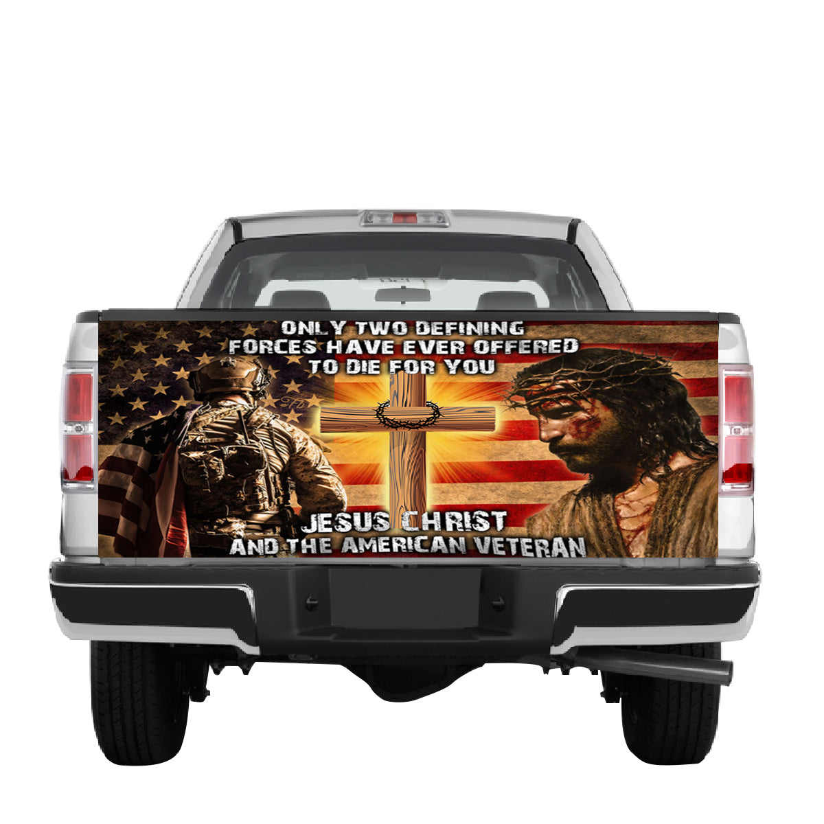 Petthouse | Christ Warrior Tailgate Wrap American Veteran Tailgate Wrap Jesus Christ Tailgate Wrap Car Decor