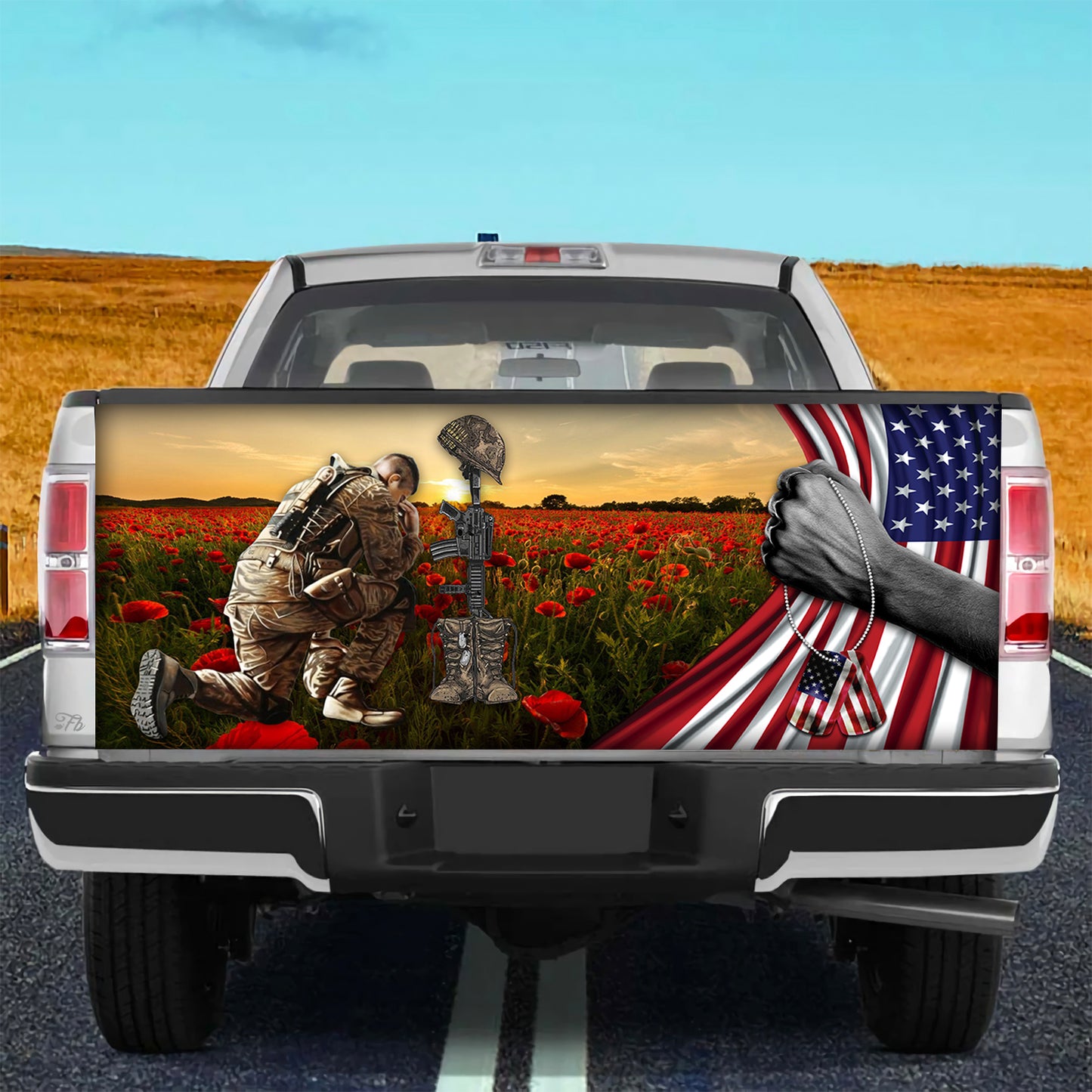 Petthouse | Veteran Kneel Truck Tailgate Wrap Veteran Poppy Field Tailgate Decal Rememberance Day Never Forget