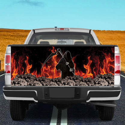 Petthouse | The Death Tailgate Wrap Skull Pattern Wrap Fire Burning Cover Horor Style Wrap Decor