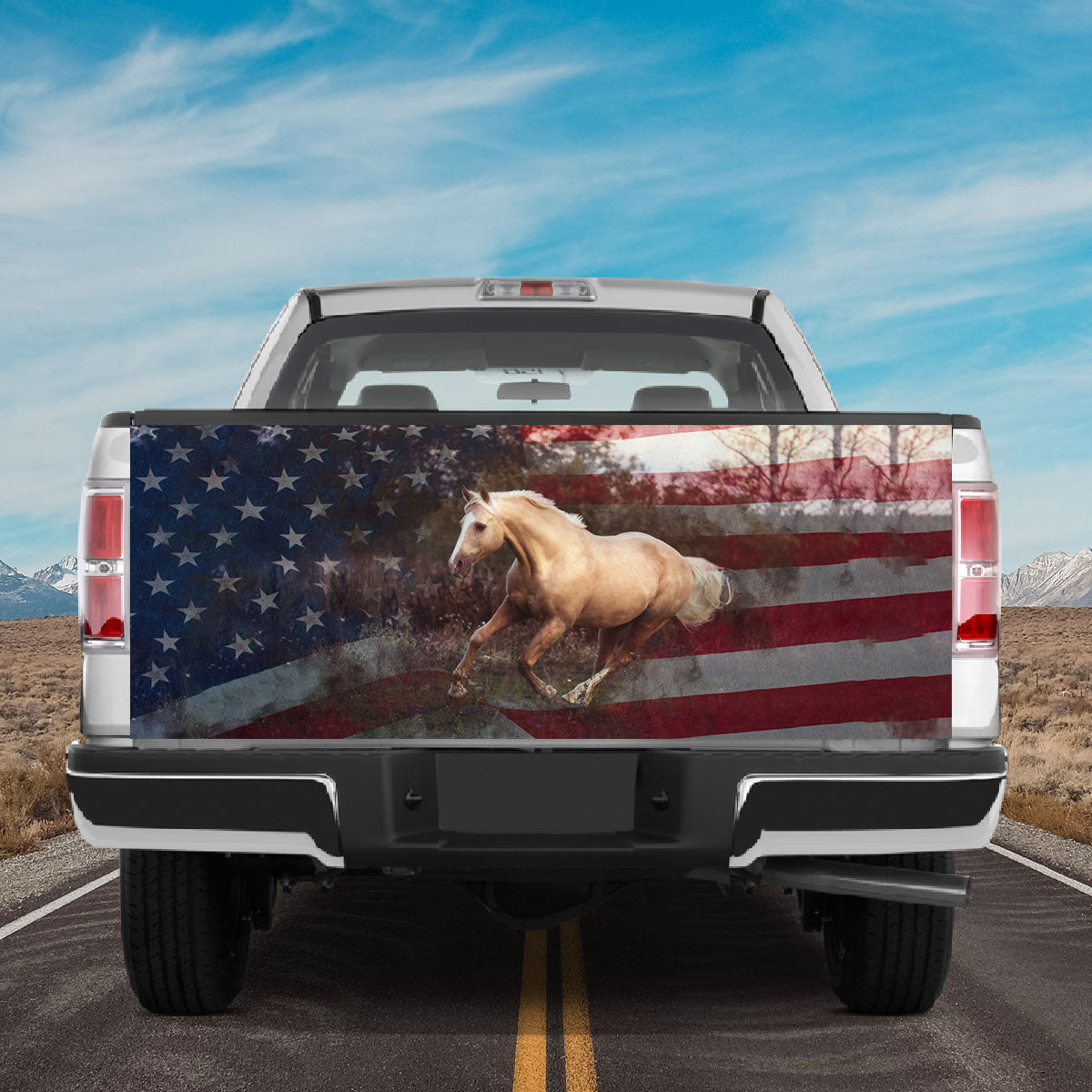 Petthouse | Running Horse American Flag Truck Tailgate Decal Horse Lover Cowboy Gift New Car Gift