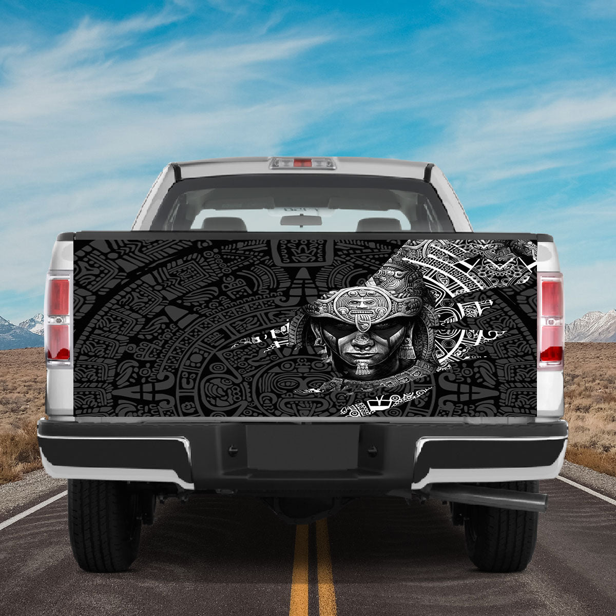 Petthouse | Aztec Warrior Tailgate Wrap Aztec Calendar Pattern Tailgate Cover Aztec Style Cover Car Decoration