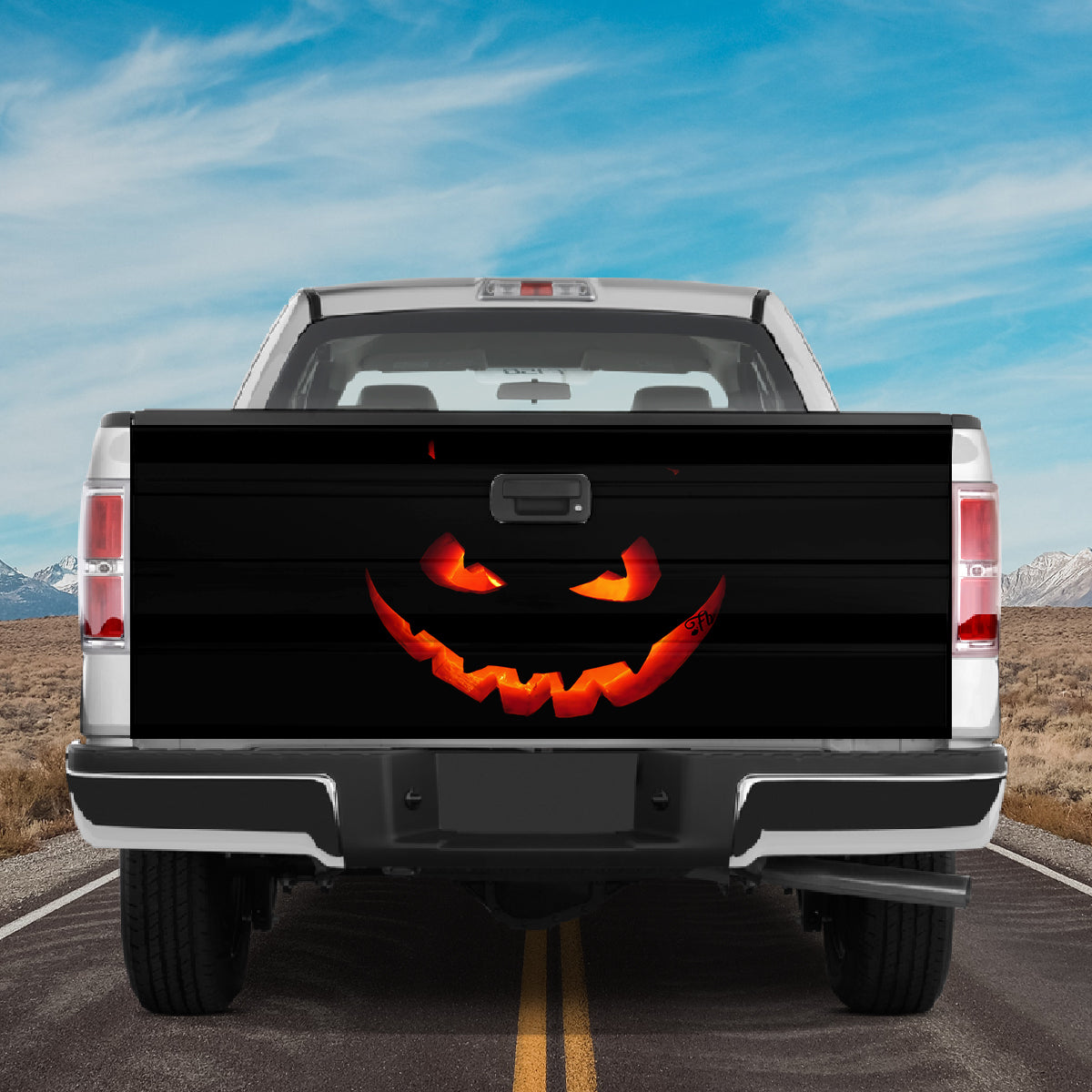 Petthouse | Horror Pumpkin Halloween Truck Tailgate Wrap Decal Scary Pumpkin Spooky Season Halloween