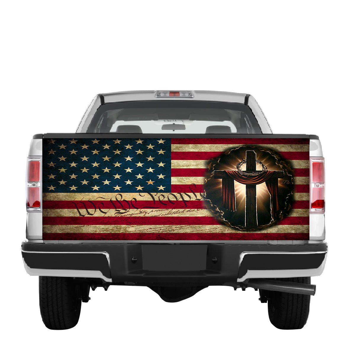 Petthouse | Cross Bible American Flag Truck Tailgate Wrap American Flag We The People Tailgate Decal Christian