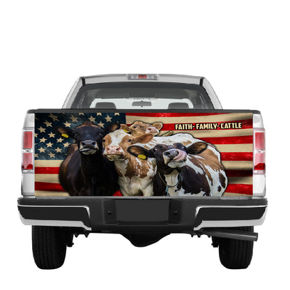 Petthouse | Faith Family Cattle Tailgate Wrap Cow Farm Truck Tailgate Wrap America Flag Tailgate Wrap Car Decor