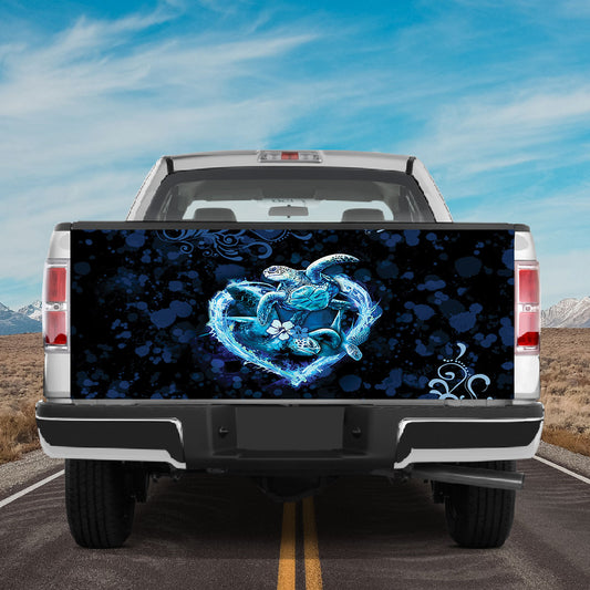 Petthouse | Couple Sea Turtle Flame Heart Hibiscus Splatter Truck Tailgate Wrap Valentine Gift