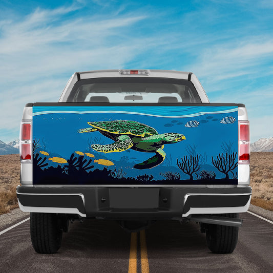 Petthouse | Sea Turtle Tailgate Wrap Watercolor Undersea Wrap Sea Scene Cover Sea Lover Decoration