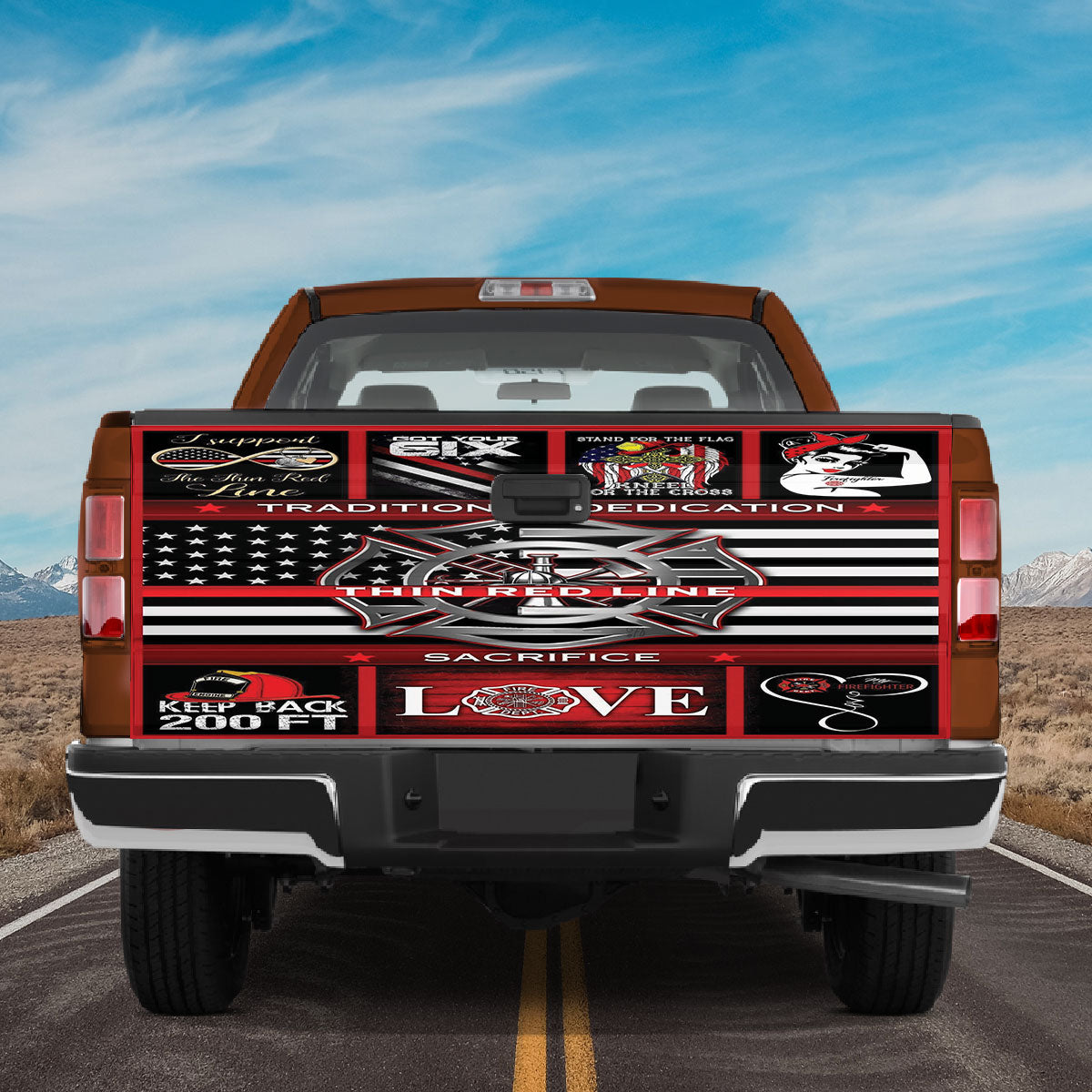 Petthouse | Firefighter American Flag Thin Red Line Truck Tailgate Decal Wraps Bumper Stickers Graphics