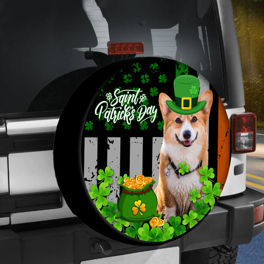 Petthouse | Irish Welsh Corgi Dog Spare Tire Cover Happy Saint Patrick's Day Gift Irish Shamrock Lucky Gift