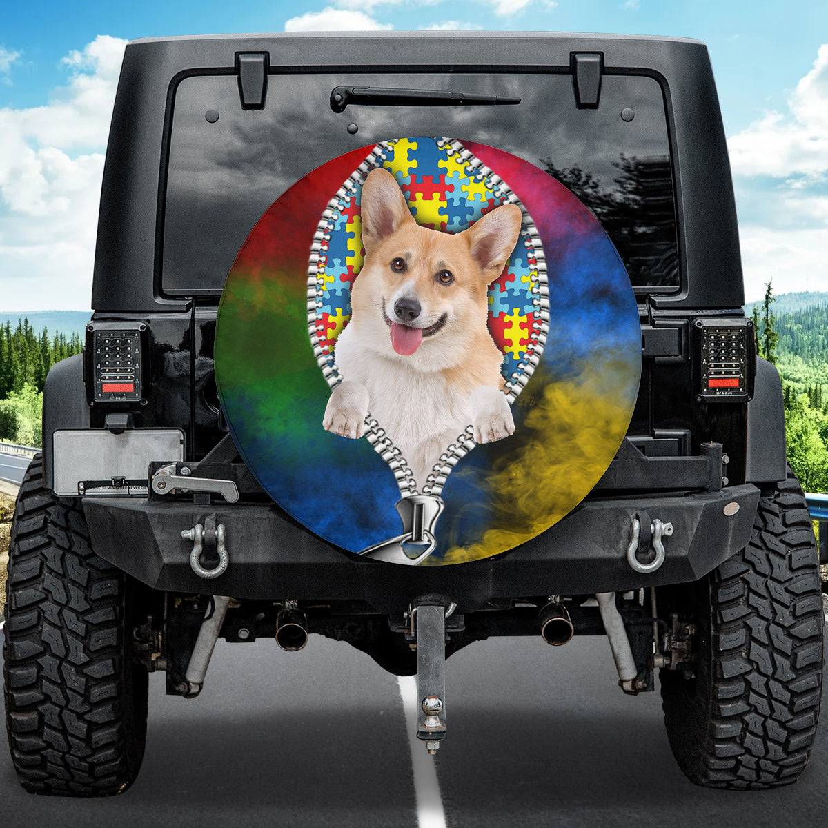 Petthouse | Corgi Autism Acceptance Month Car Tire Cover Corgi Zipper Print Wheel Cover Autistic Gifts