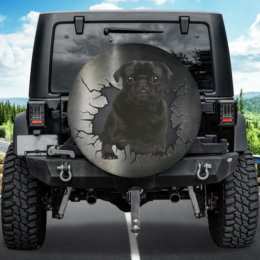 Petthouse | Black Pug Outdoors Spare Tire Cover With Backup Camera Hole Dog Paw Tire Accessories Car Decor