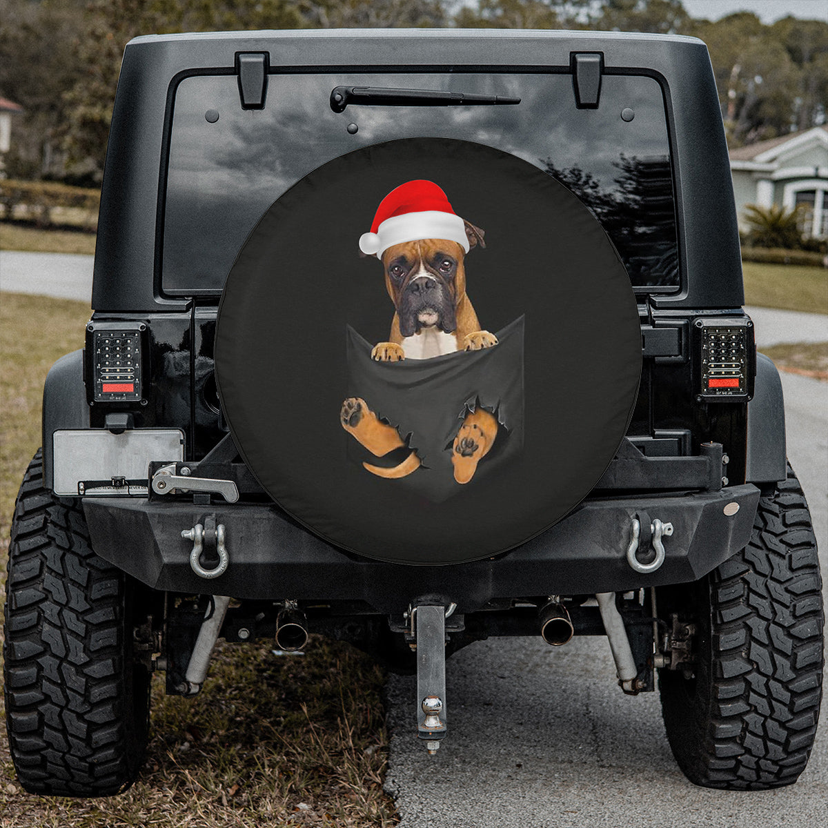 Petthouse | Pitbull Sit In Pocket Wheel Cover, Pitbull Santa Cracked Pocket, Merry X-mas Pitbull