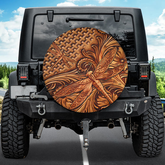 Petthouse | Dragonfly Carving Cover Wooden Carving Wrap Dragonfly Tire Cover Wooden Carving Wrap Car Decor