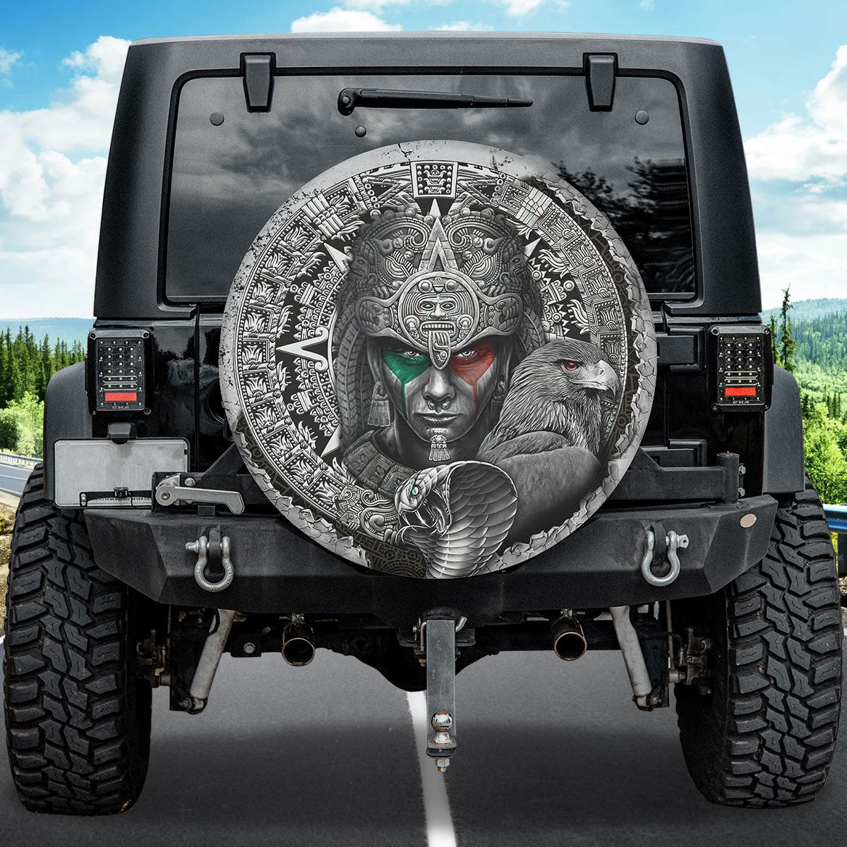 Petthouse | Aztec Mexican Warrior Bird Snake Spare Tire Cover Aztec Camper Tire Cover Truck Decoration