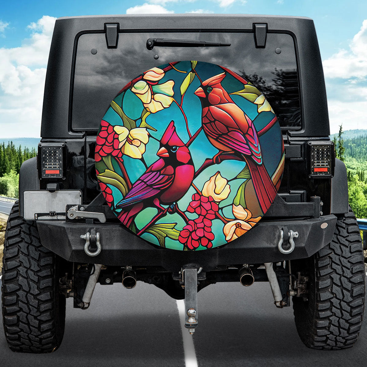 Petthouse | Bird Winter Cardinal Tire Cover Stained Glass Spare Tire Cover Cardinal Car Wheel Wrap Accessories