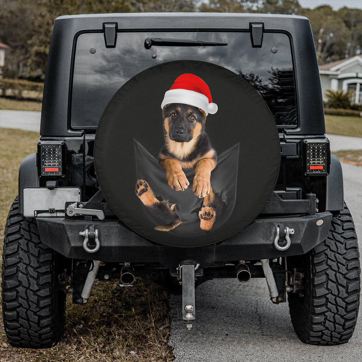 Petthouse | German Shepherd Pocket Wheel Cover, Santa Hat Shepherd Car Accessories, Puppy Lover