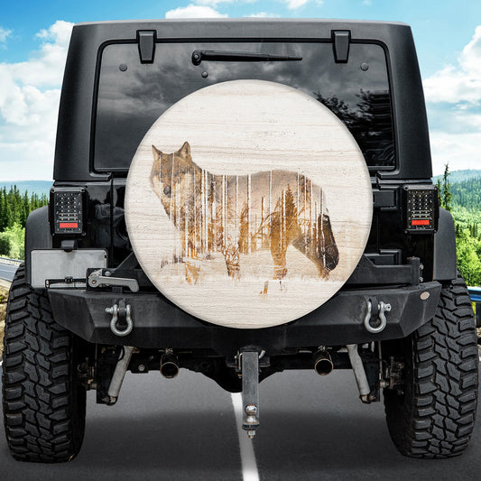 Petthouse | Wolf Shape In Natural Landscape Spare Tire Cover, Wolf Lover, Animal Spare Tire Cover