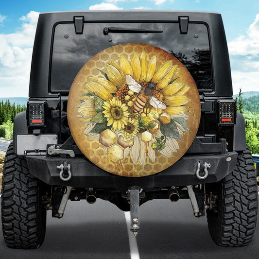 Petthouse | Sunflowers Beer Printed Spare Tire Cover, Sunflowers Honey Lovers Truck Decor Christmas