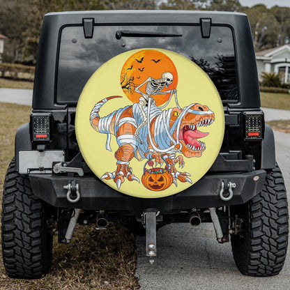 Petthouse | Skeleton Pumpkin T Rex Halloween Spare Tire Cover, Holiday Truck Decor Dinosaurs Lovers