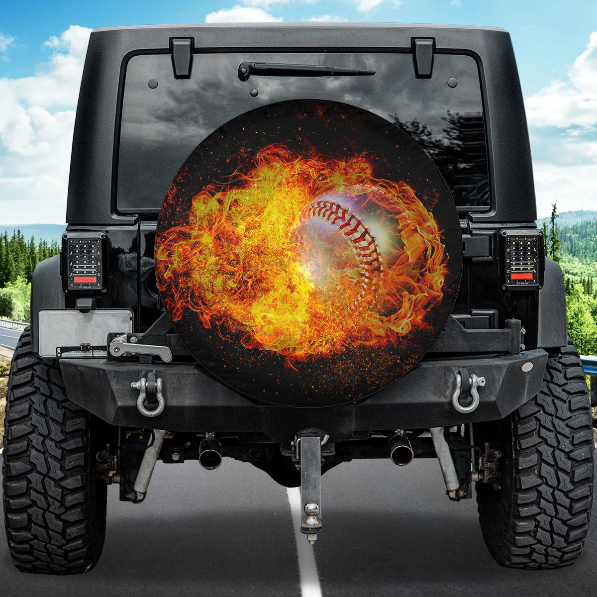 Petthouse | A Flame Baseball Ball Floating In The Air Spare Tire Cover, Softball Player Lovers