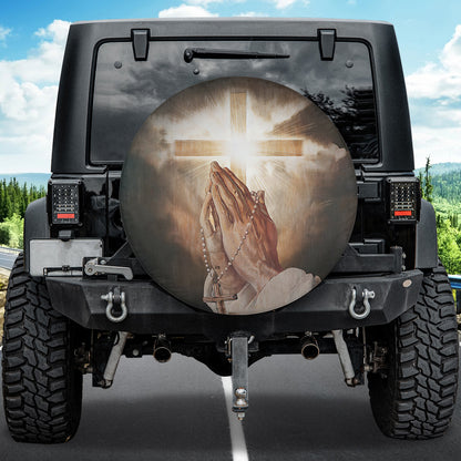 Petthouse | Praying Hands Spare Tire Cover Christ Cross Tire Wrap Christian Wheel Tire Cover Car Decoration