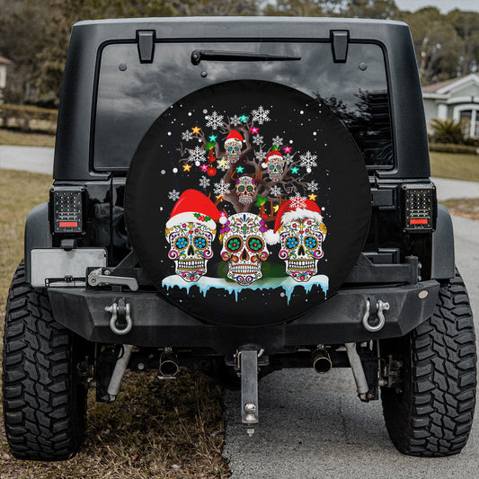 Petthouse | Sugar Skull Christmas Spare Tire Cover, Christmas Skull Wheel Cover, Christmas Tree Car Decor