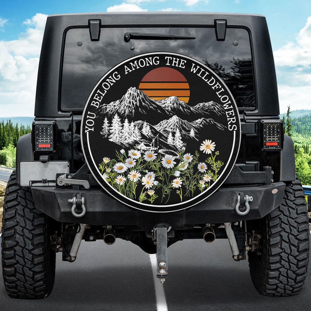 Petthouse | Mountain Landscape Camping Hiking Spare Tire Cover You Belong Among The Wild Flowers Truck Decor