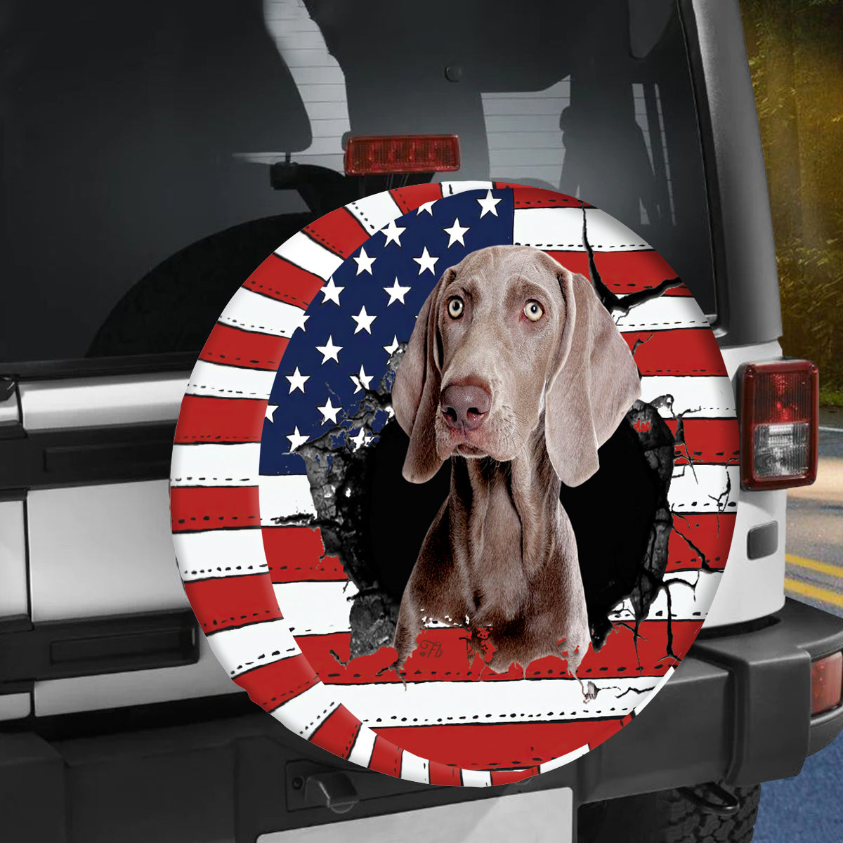 Petthouse | Weimaraner Dog Spare Tire Cover American Flag Tire Wrap Dog Lover Car Tire Wrap Dog Lover