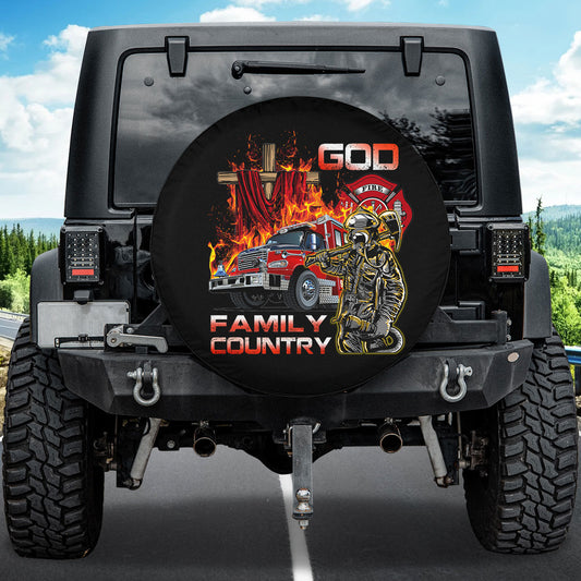 Petthouse | Firefighter Spare Tire Cover God Christ Cross Wheel Cover Family Country Reunion Car Accessories