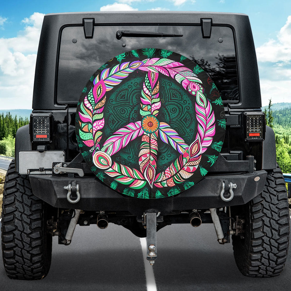 Petthouse | Peace Sign Spare Tire Cover Retro Style Wheel Cover New Car Gift Durable Tire Protector