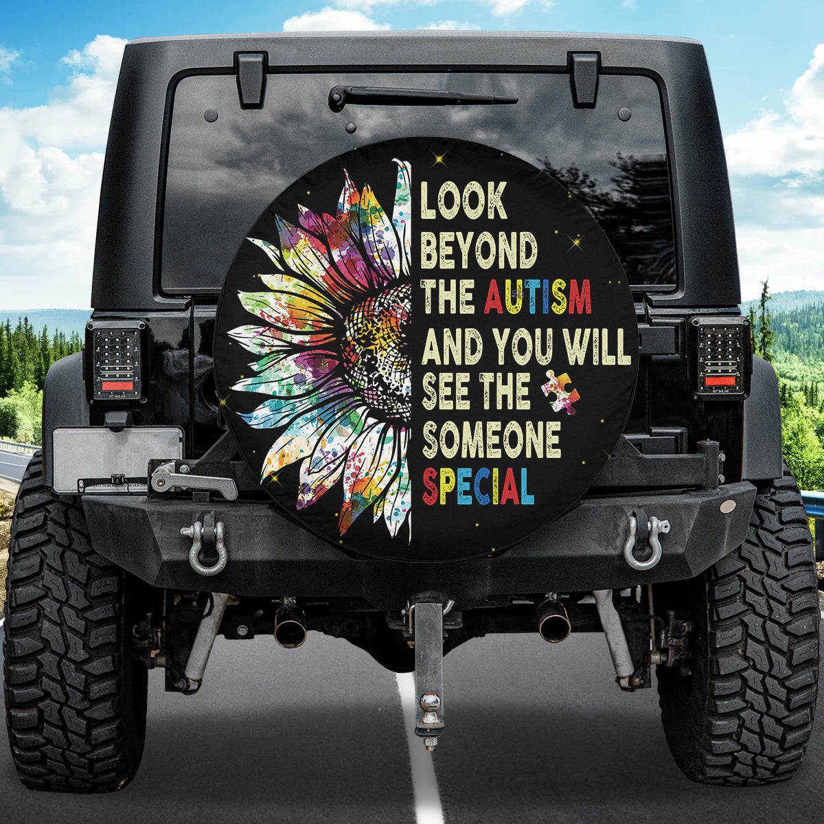 Petthouse | Sunflower Colorful Universal Spare Tire Cover Autism Awareness Canvas Tire Autism Special