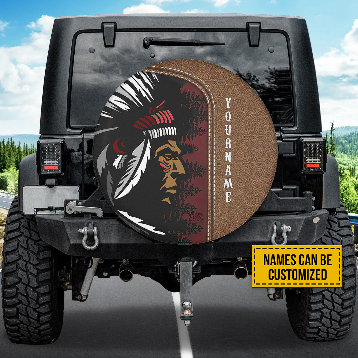 Petthouse | Customized Tire Cover Tribal Artwork Cover Tribal Chief Wrap Native America Cover Car Decoration