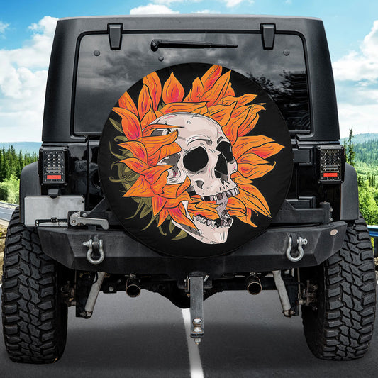 Petthouse | Skull Sunflower Spare Tire Cover Horror Skull Skeleton Bones Truck Decoration New Car Gift