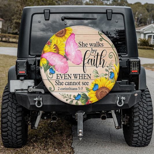 Petthouse | She Walks By Faith Tire Cover Butterfly Tire Cover Sunflower Tire Cover Christian Best Gift