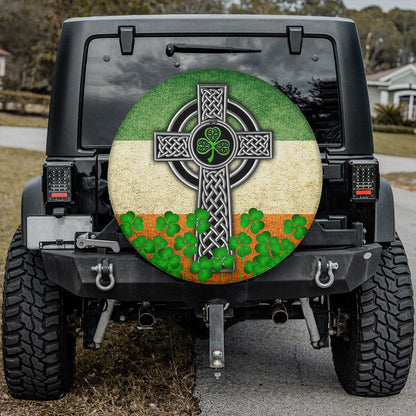 Petthouse | Irish Shamrock St Patricks Day Spare Tire Cover Irish Celtic Cross Flag Decoration Car Decor