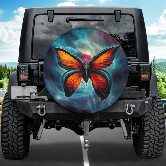 Petthouse | Butterfly Galaxy Background Tire Cover Butterfly Scissor Wing Tire Cover Butterfly Wrap Car Decor