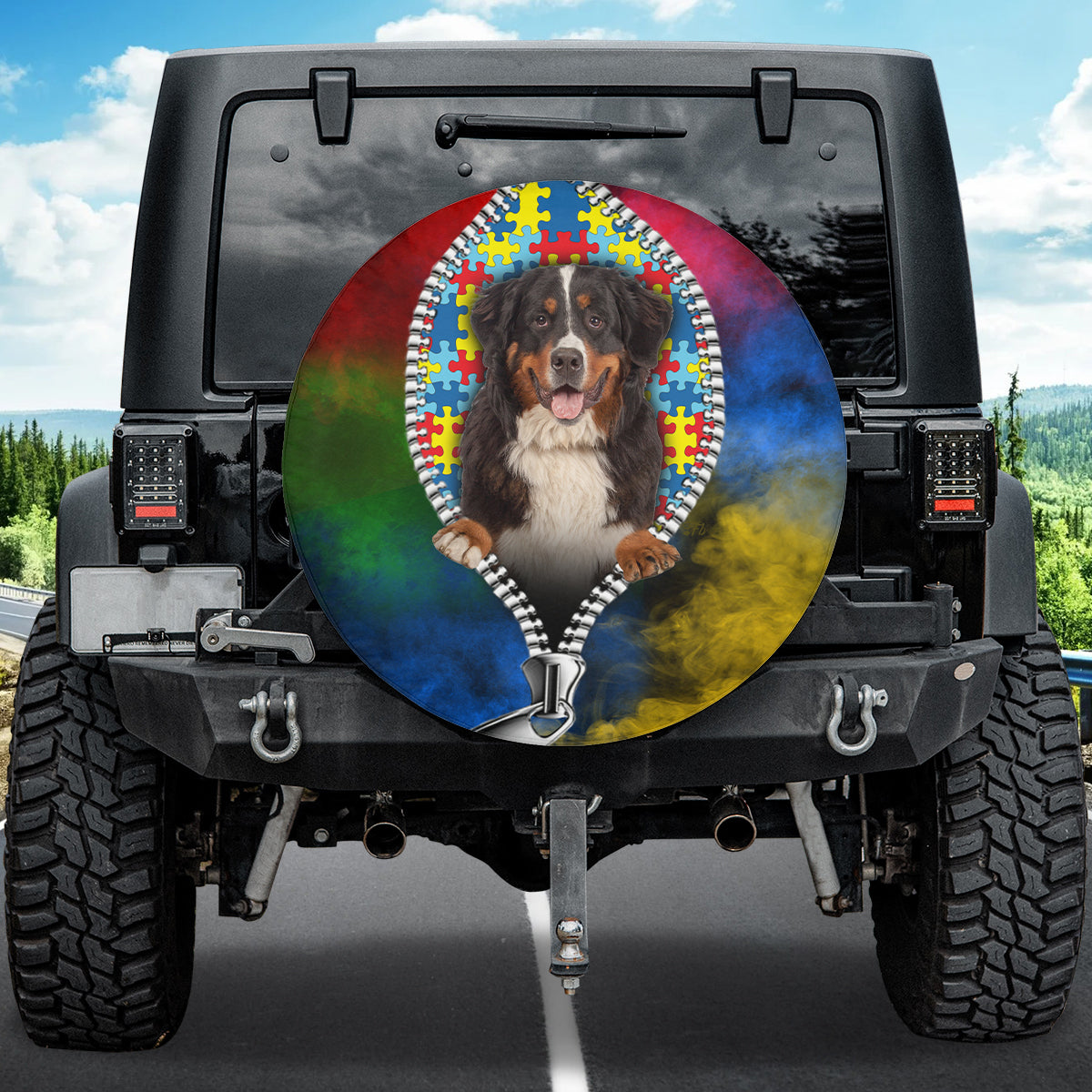 Petthouse | Bernese Mountain Autism Puzzles Print Wheel Cover Autistic Theme Spare Tire Case autism Person