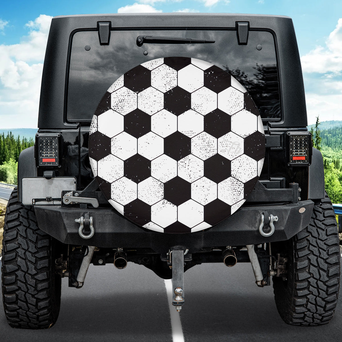 Petthouse | Grunge Soccer Ball Surface Spare Tire Cover, Geometric Pattern Tire Cover, Soccer Player