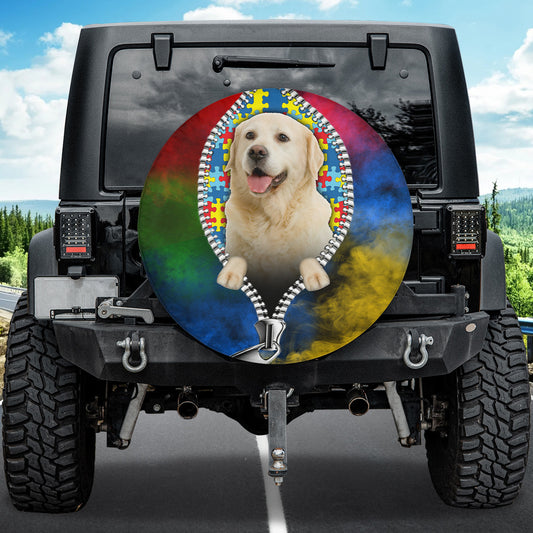 Petthouse | Golden Retriever Autism Awareness Spare Tire Cover Dog Zipper Print Wheel Cover Autistic Pride