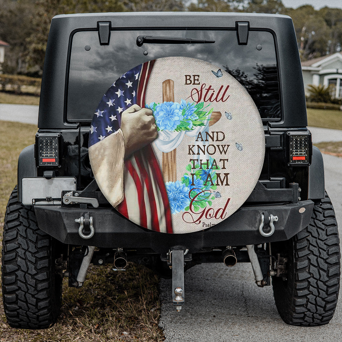 Petthouse | Cross Floral Spare Tire Cover Be Still And Know That I Am God Spare Wheel Cover Christian Gift