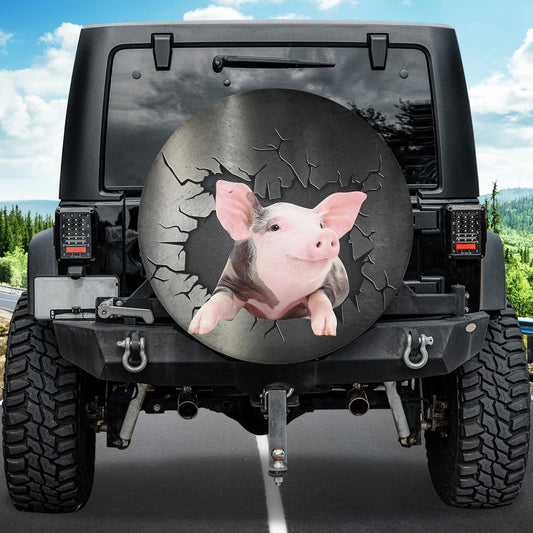 Petthouse | Funny Pink Pig Spare Wheel Cover Farm Animal Print Tire Case Cover Farmer Truck Car Decor