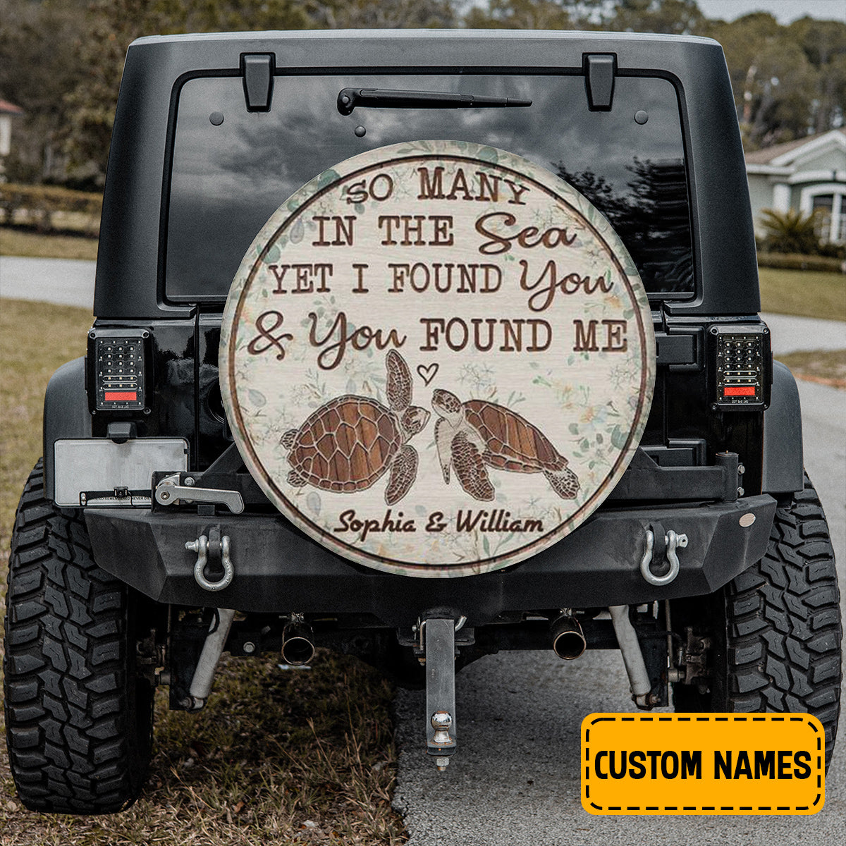 Petthouse | Custom Name Couple Turtle Spare Tire Cover You Found Me Wheel Cover Couple Gift