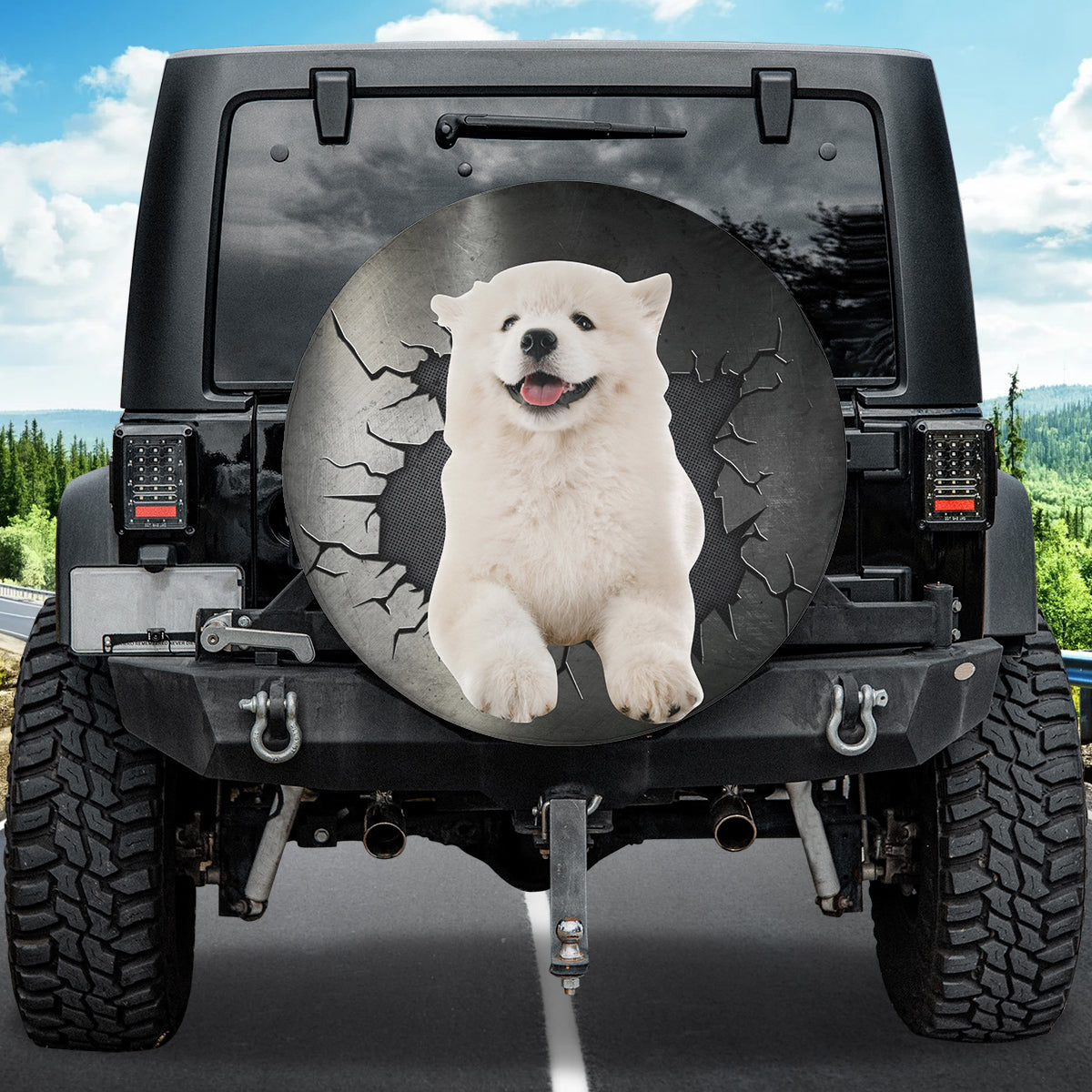 Petthouse | Samoyed Puppy Weather-resistant Spare Tire Cover Dog Wheel Cover Samoyed Peek Out Fun Car Decor