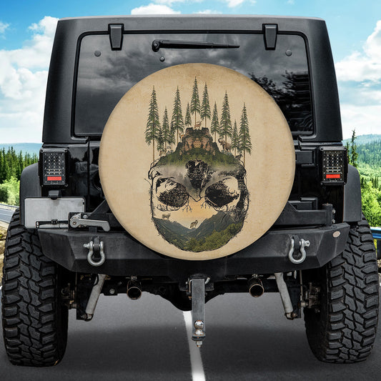 Petthouse | Skull Spare Tire Cover Forest Mountain Wheel Cover Traveler, Wander, Skull Lover, Wheel Cover