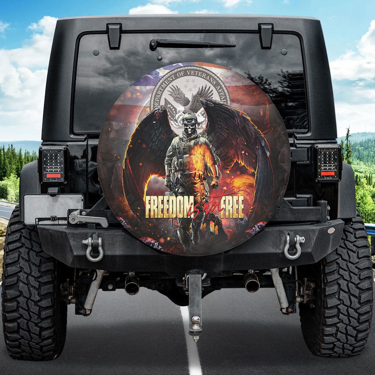 Petthouse | Skull Veteran Wings Freedom Is Not Free Spare Tire Cover Veteran Soldier Military Truck Decoration